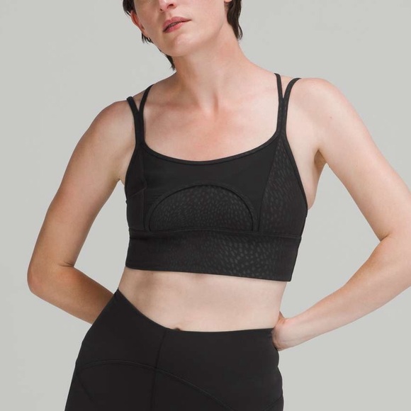 Lululemon Nulu and Mesh Yoga Bra Light Support, A/B Cups Jewel Emboss Black Sz 4 - Picture 1 of 6